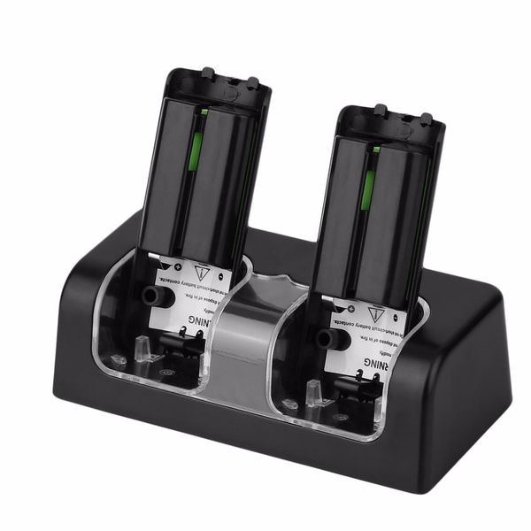 black & white high capacity 2x 2800mah rechargeable battery pack with dual charger dock stand station for wii remote control